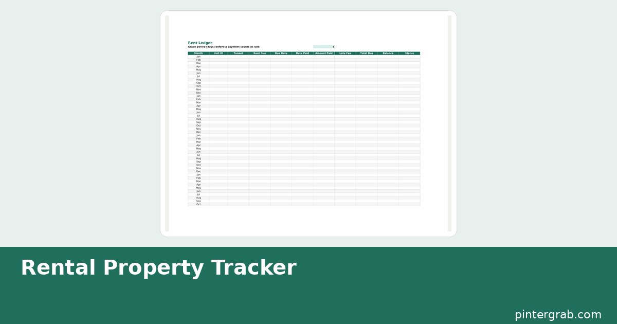 Rent ledger spreadsheet showing monthly rent, due dates, payments, late fees and automatic payment status per tenant