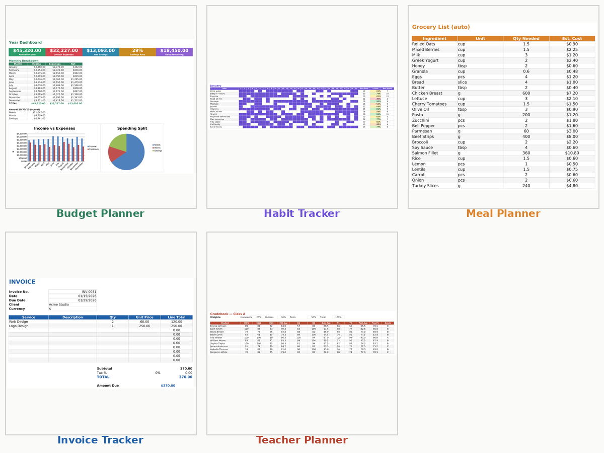All-in-One Bundle: 5 Spreadsheet Templates preview 1