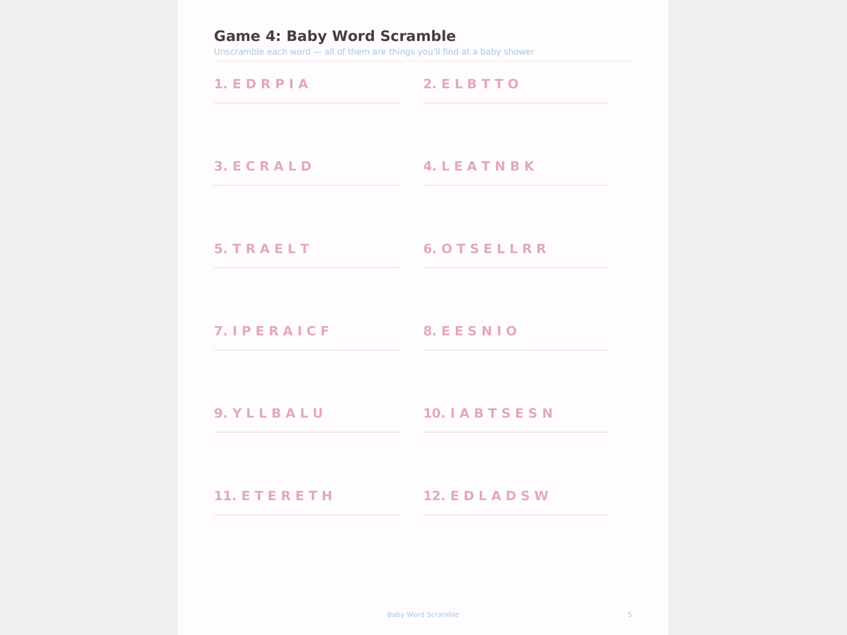 Baby Shower Games Printable Pack — 10 Games + Bingo preview 5