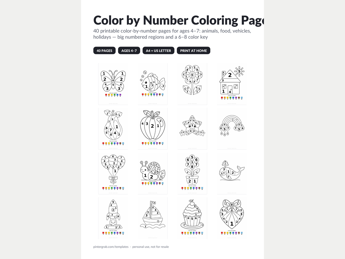 Color-by-Number Pages — 40-Page Pack preview 1