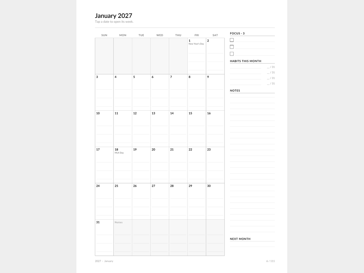 2027 Dated Planner — Printable + Digital, 111 Pages preview 2