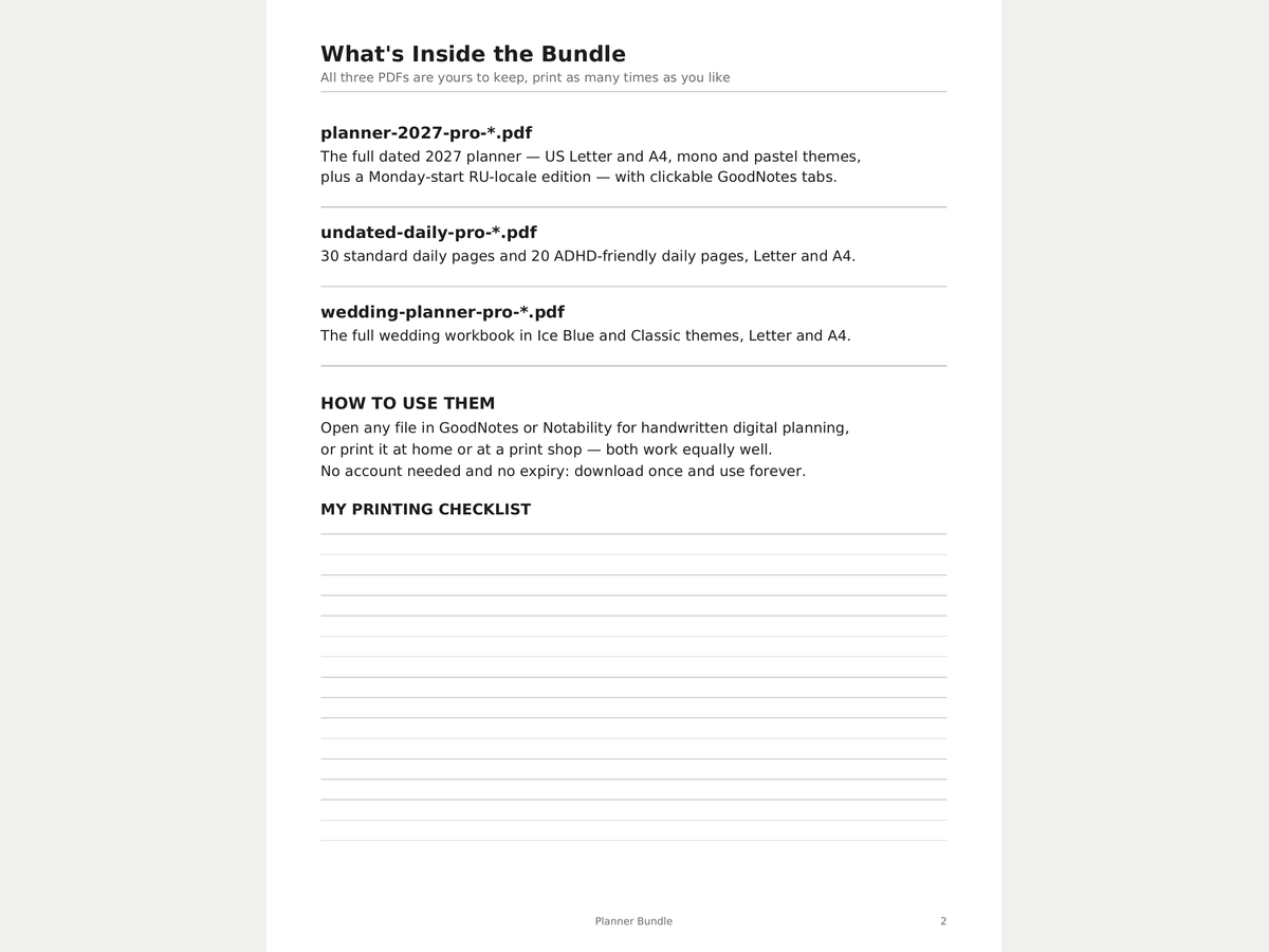 The Planner Bundle — 2027 + Daily + Wedding preview 2