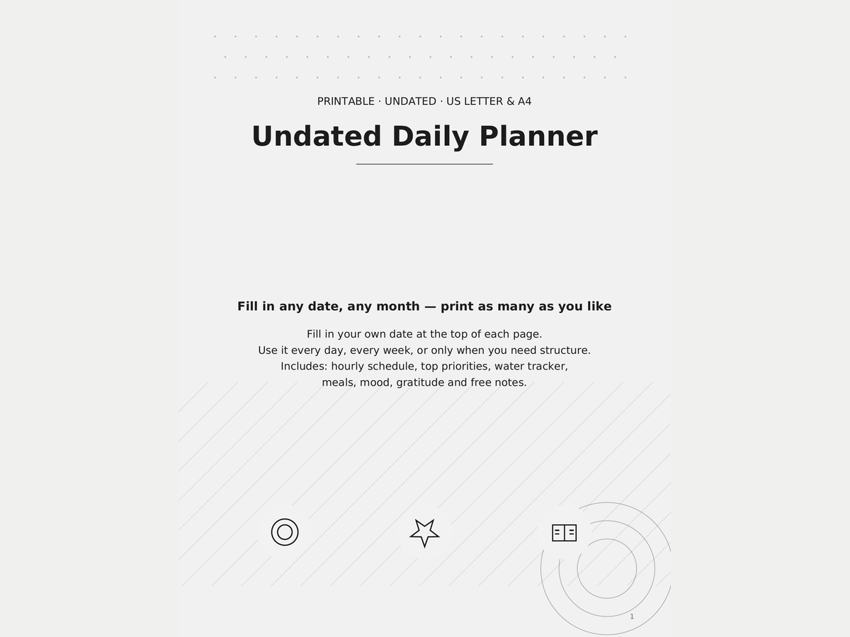 Undated Daily Planner — Printable PDF
