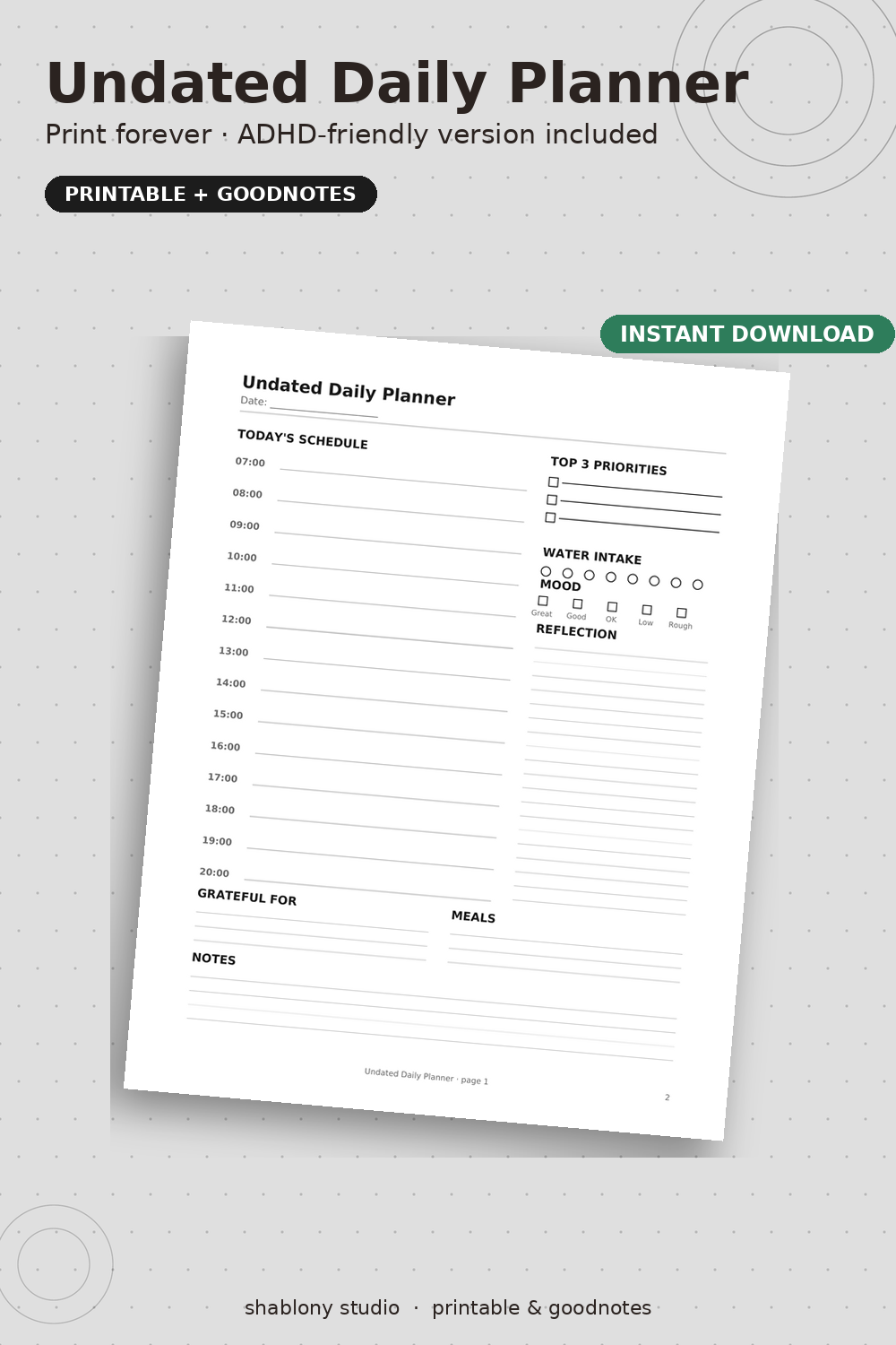 Undated Daily Planner — Printable PDF preview 5