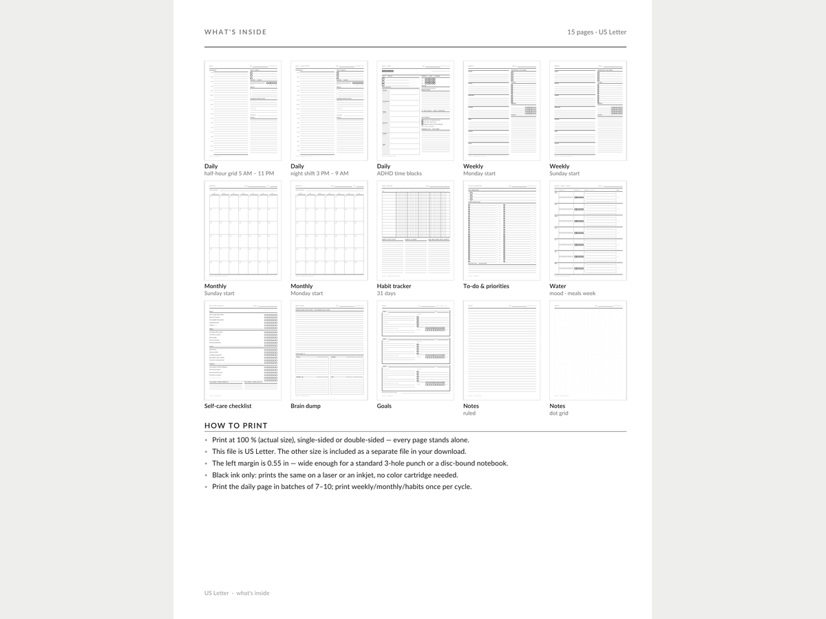 Undated Daily Planner — 15-Page Printable System preview 6