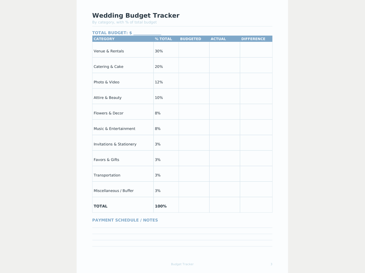 Wedding Planner Printable — Checklist, Budget & Timeline preview 3