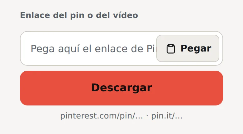 Campo de enlace de la página de imágenes de Pinterest con la pista pinterest.com/pin/… · pin.it/… debajo