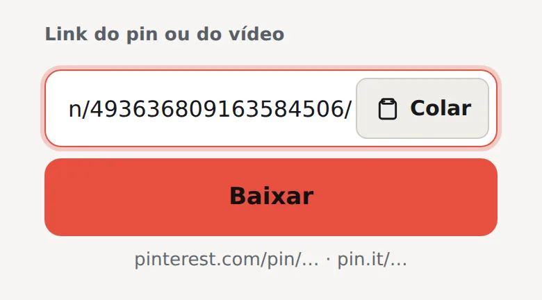 Campo de link da página de GIF com um link pinterest.com/pin/ colado e o botão Baixar